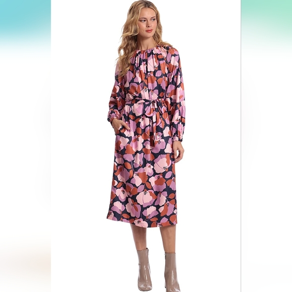 DONNA MORGAN NAVY ROSE FLORAL PRINT LONG SLEEVE DRESS - Picture 2 of 6